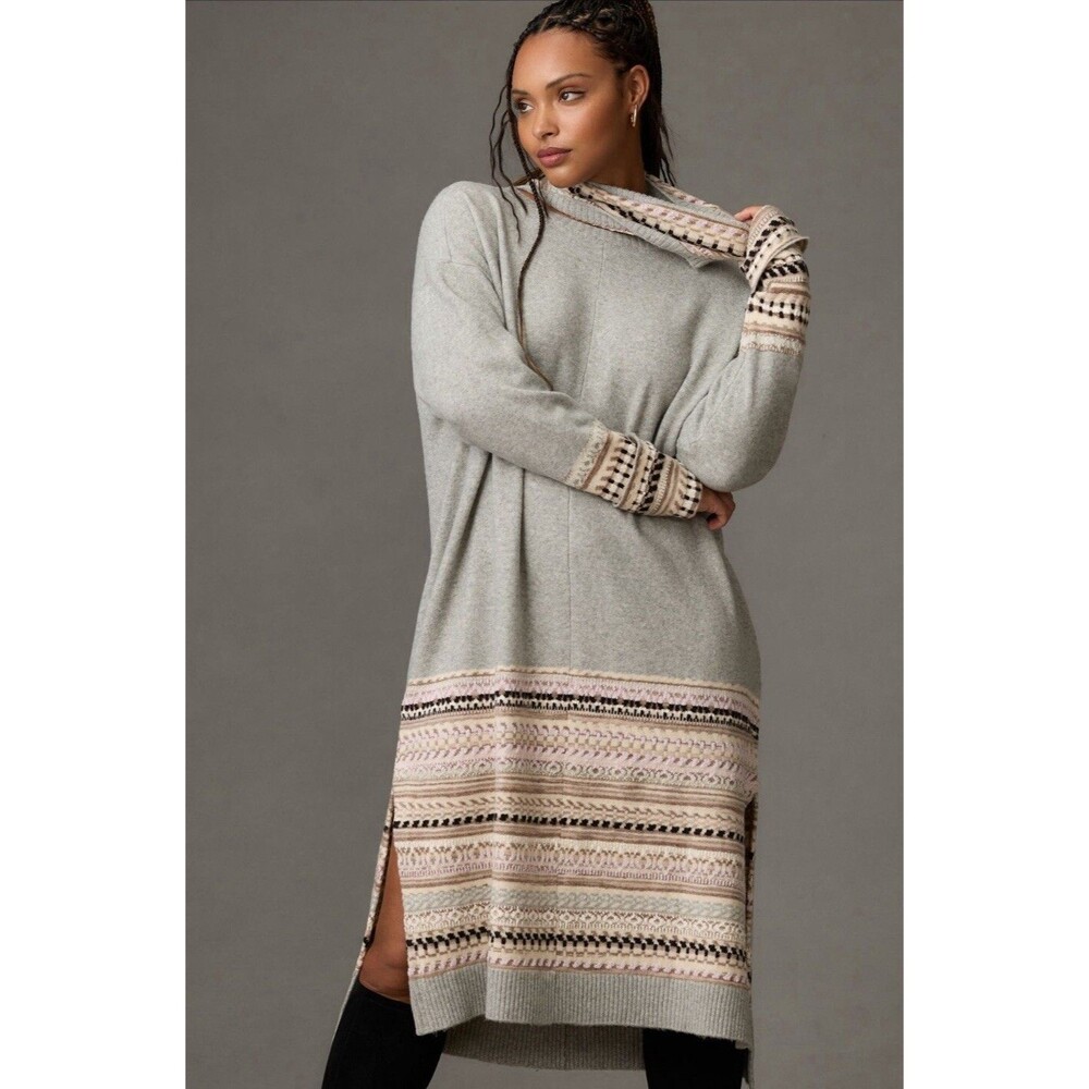 Anthropologie Daily Practice Dress Sweater Women Gray Turtle Neck Boho Small NWT